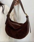 Chocolate Brown Suede Crescent Hobo Bag Slouchy Gold Hardware Shoulder Bag Fall