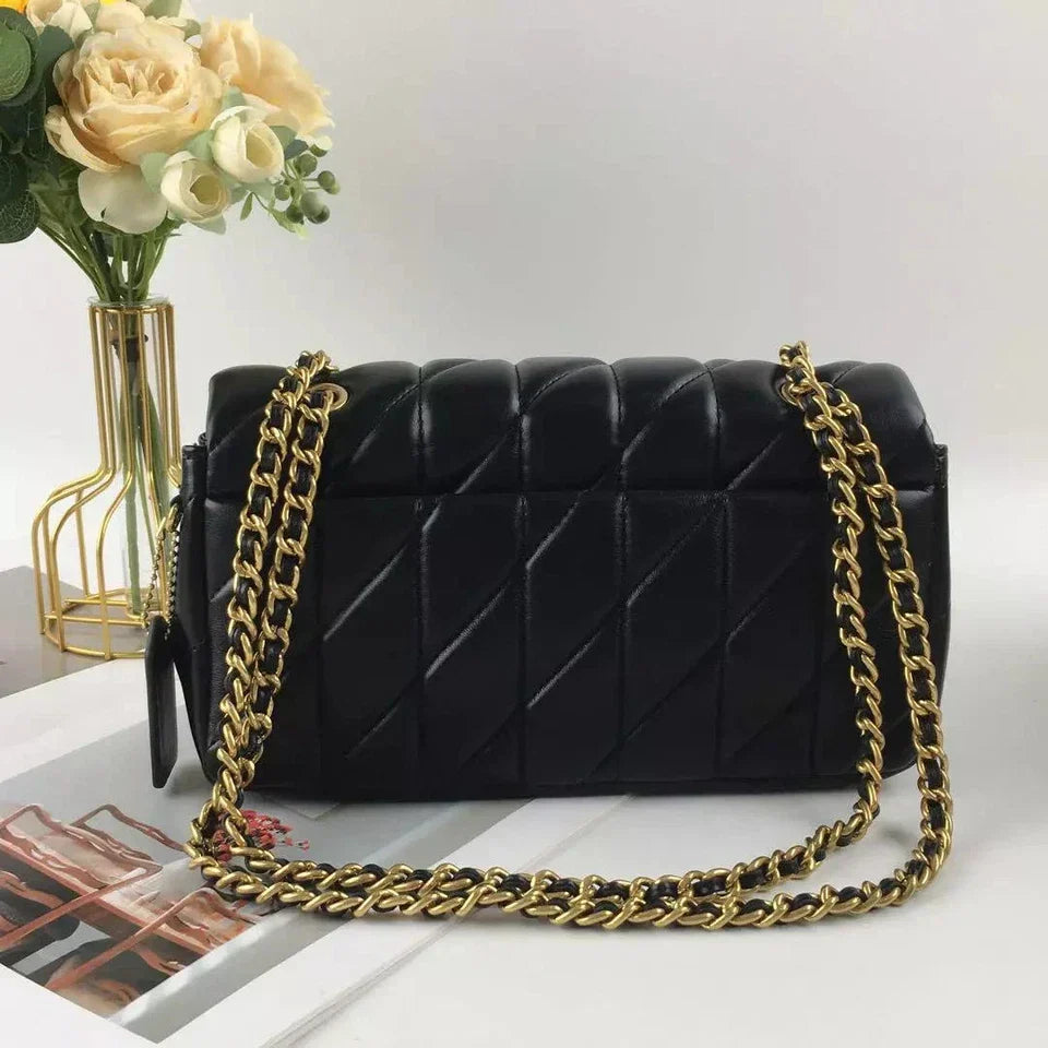COACH CP150 Quilting Tabby Shoulder Bag 26 Black & GoldGold Ladies